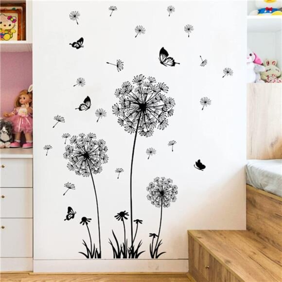 2 Set Dandelion Wall Decals, Flower Stickers,Murals With Butterflies for Bedroom - Picture 4 of 8